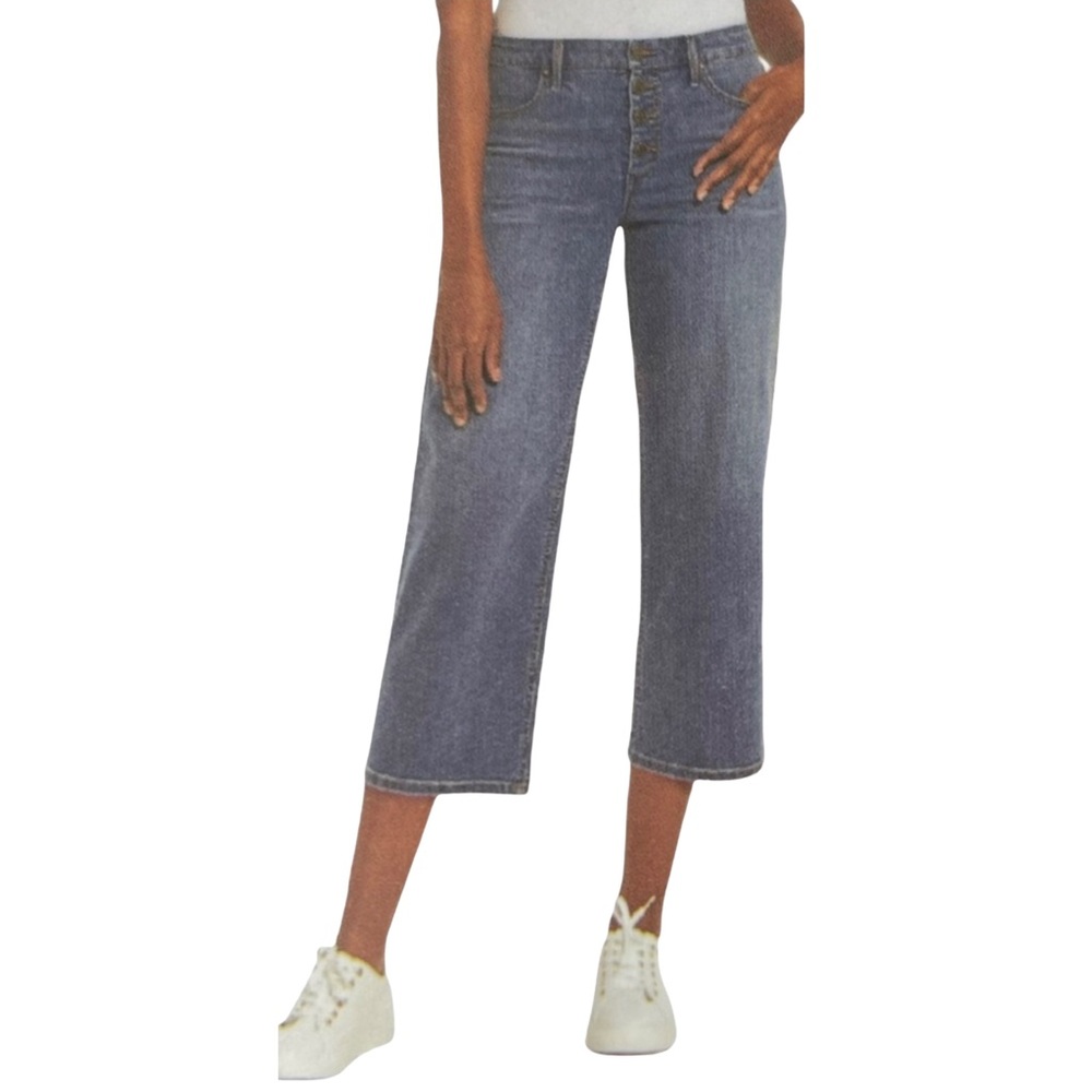 New Skinny Girl High Rise Button Front Cropped Wide Leg Jeans Size 8